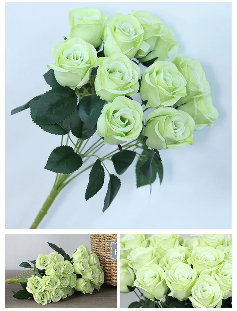 JAROWN 12 Heads Silk Roses Bride Holding Flowers Royal Blue Fake Rose Flowers Home Wedding Arch Table Decor Artificial Flower (51)