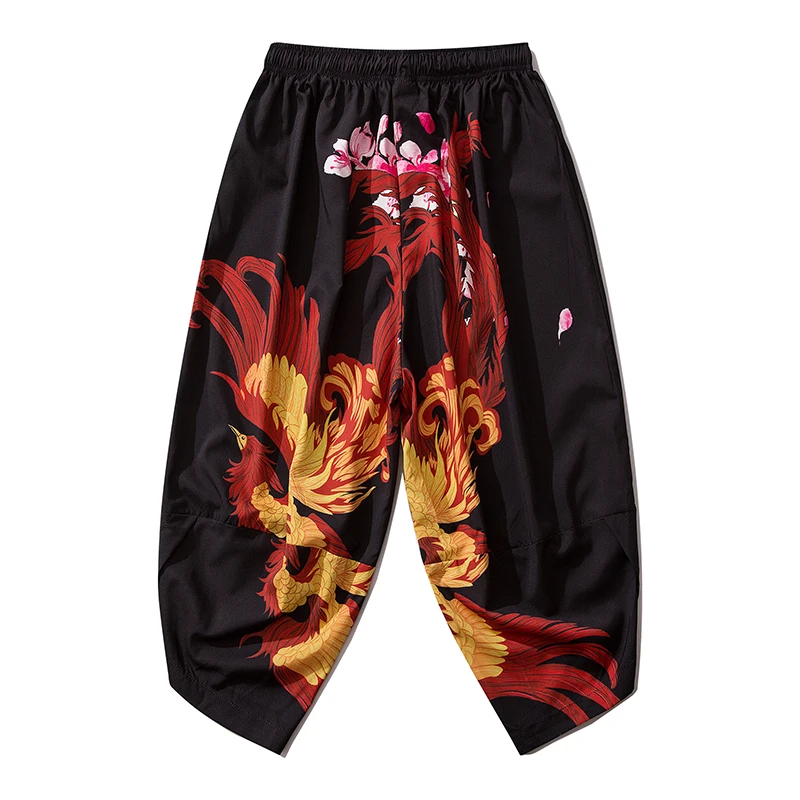 Bebovizi 2020 Japanese Style Harajuku Men Trousers Sakura Samurai Costume Loose Fashion Women Traditional Bloom Pants Haori