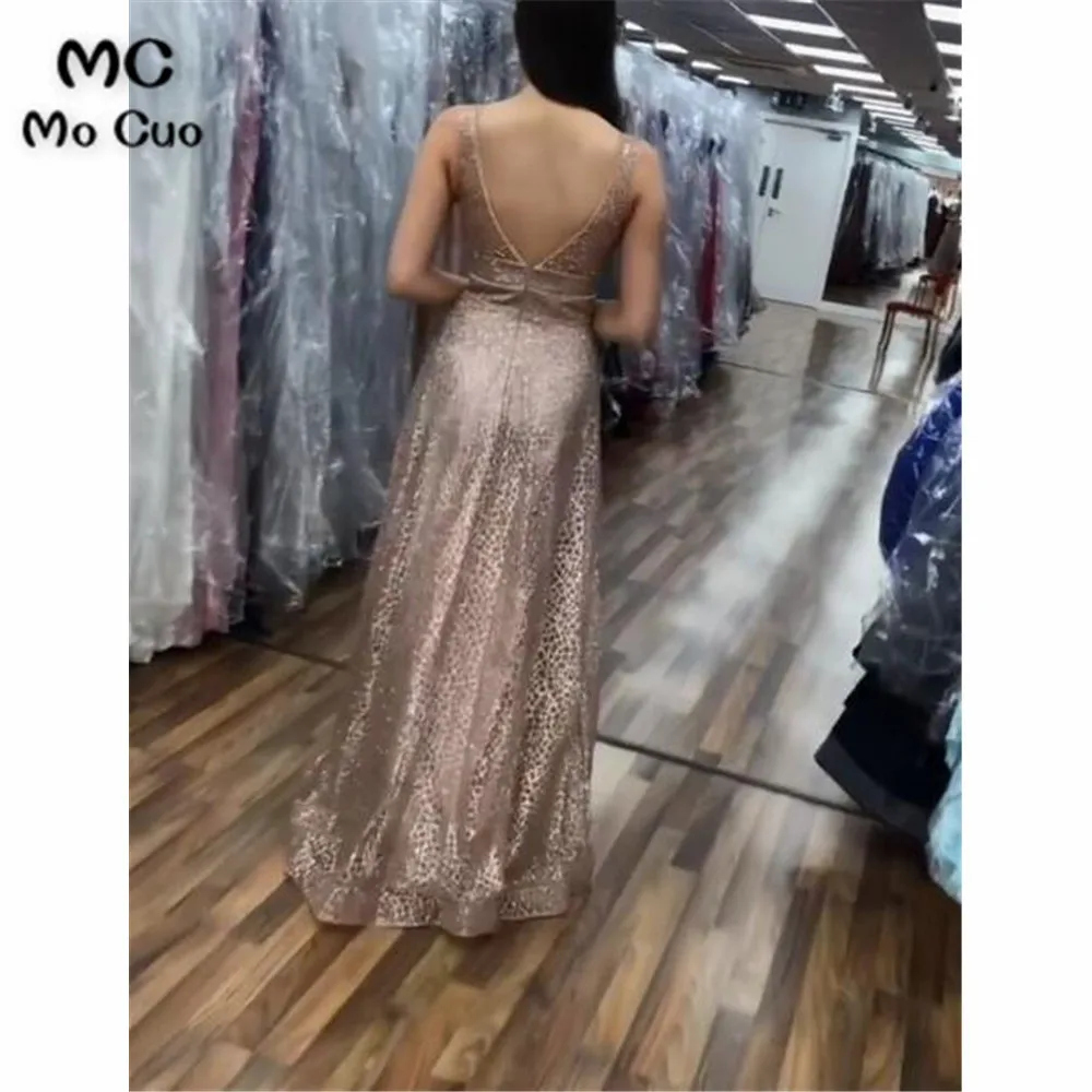 Готовые вечерние платья с пайетками длинное выпускное платье Robe de soiree платье с v-образным вырезом ТРАПЕЦИЕВИДНОЕ вечернее платье