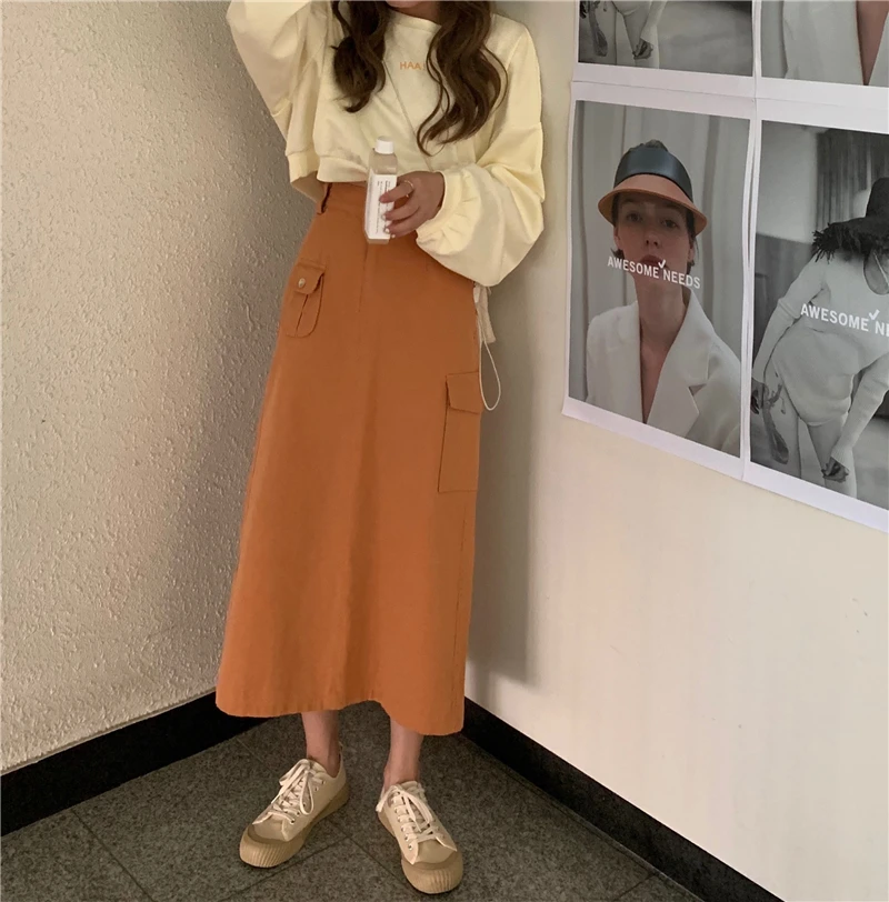 Женские юбки японский Harajuku Ulzzang Повседневная Свободная шикарная юбка с эластичной талией женский корейский кавайный милый одежда для женщин