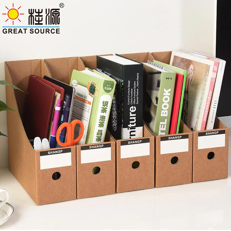 MQQFoldaway File Holder Kraft Newspaper Box Desk Top Organizer Magazine Bookend Corrugated File Holder Office Stationery (10PCS)