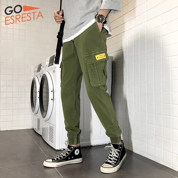 

2020 Summer New Men's Tooling Trousers Japanese Slim Youth Fashion Wild City Sports Jogging Lace Harajuku Style Trousers