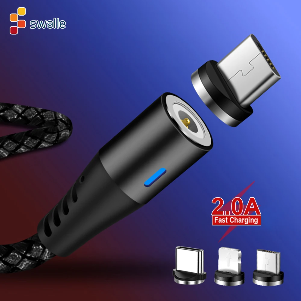 Swalle Магнитный кабель для быстрой зарядки Micro usb type C Lightnign кабель для передачи данных провод для быстрой зарядки для iphone samsung Xiaomi huawei 2.0A
