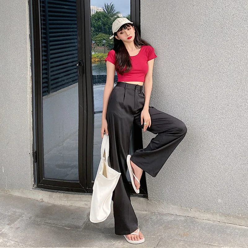 Elegant Casual Office Lady Straight Trouser 2020 Summer Fashion For Women High Waist Long Pants