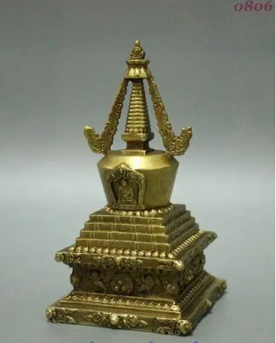 YM 306 Tibet Buddhism Brass Sakyamuni Tathagata Relics Buddha Stupa Pagoda Tower Statue