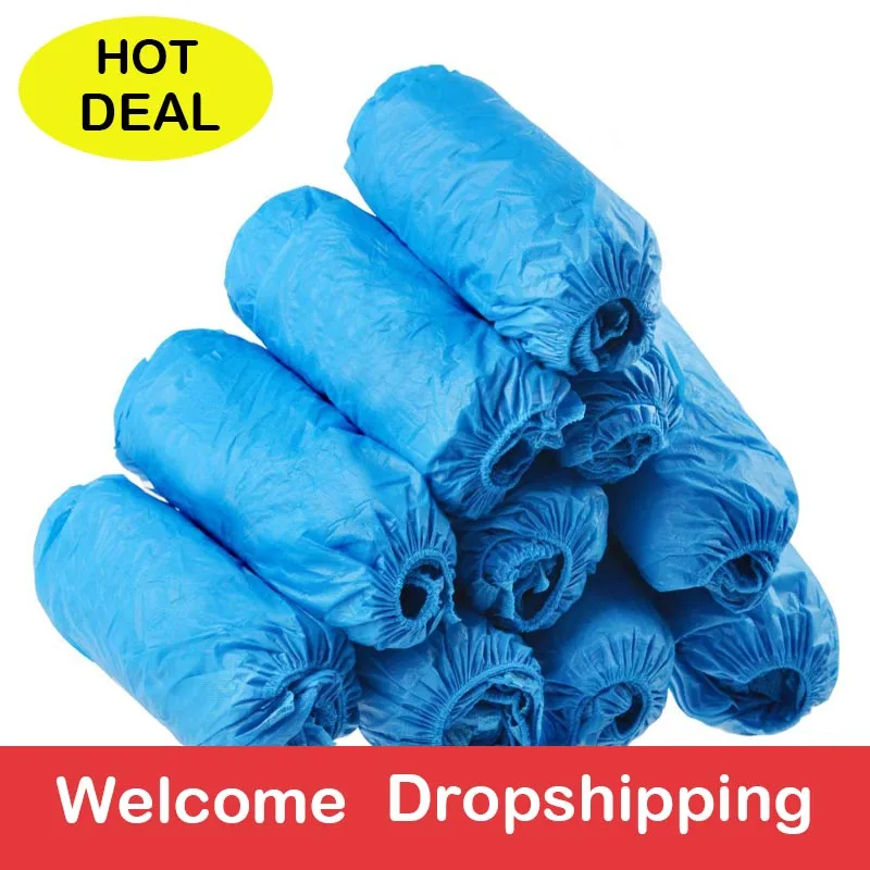 

200Pcs Einweg Kunststoff Dicken Outdoor Regnerischen Tag Teppich Reinigung Schuh Abdeckung Blau wasserdichte schuh abdeckungen