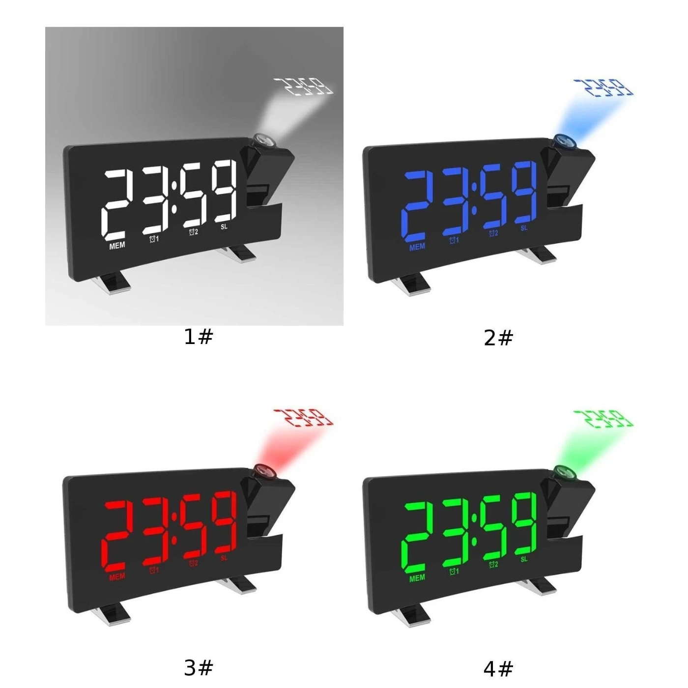 Digital LED Clock Projector Projection Snooze Alarm Clock Radio Timer Backlight Charging 5V DC 15 Radio Channels