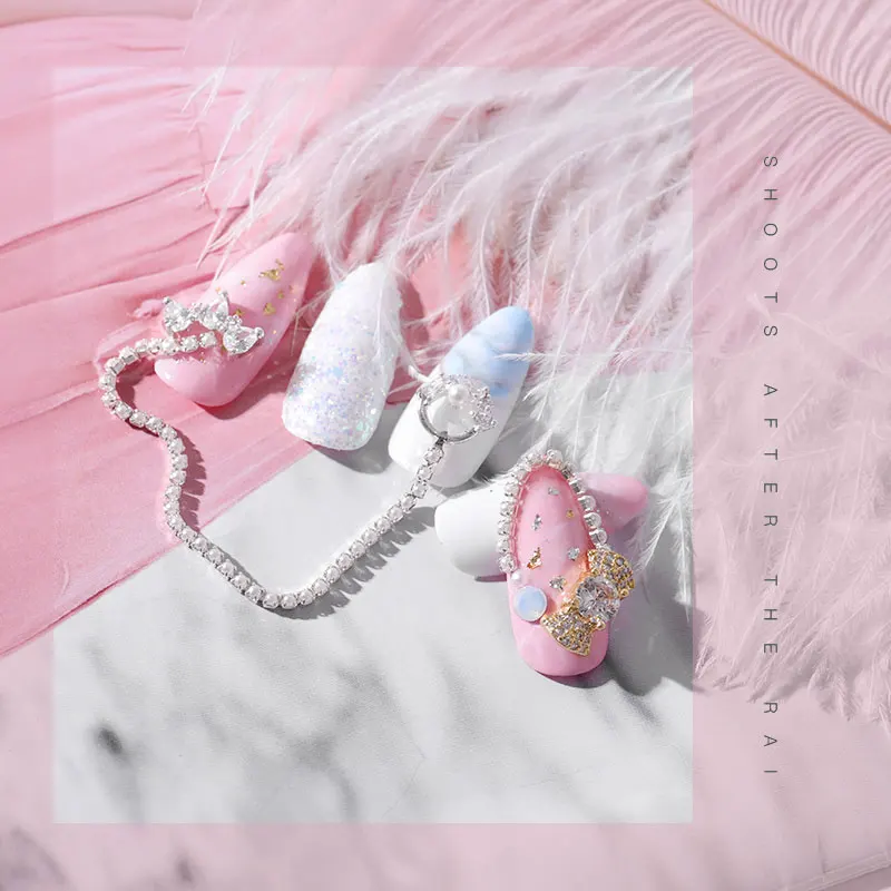 3D металлическая жемчужная цепочка 25 см украшения для дизайна ногтей Золото/Бусы из серебряного сплава цепочки для ногтей DIY УФ гель Дизайн украшения для маникюра аксессуар