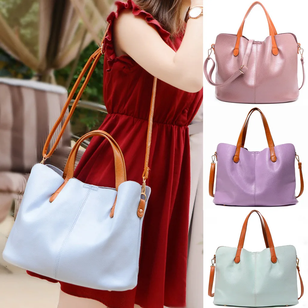 

2019 Hot Selling Fashion Women's Solid Color Outdoor Large cCapacity Leather Shoulder Bag Handbag Support Wholesale Dropship
