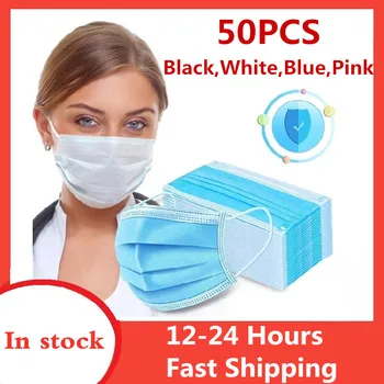 

50pcs Disposable Safety Face Mask Unisex Prevent 3 Layers Activated MaskPrevent Anti-Dust Bacteria Repeatability Face Mask Mouth