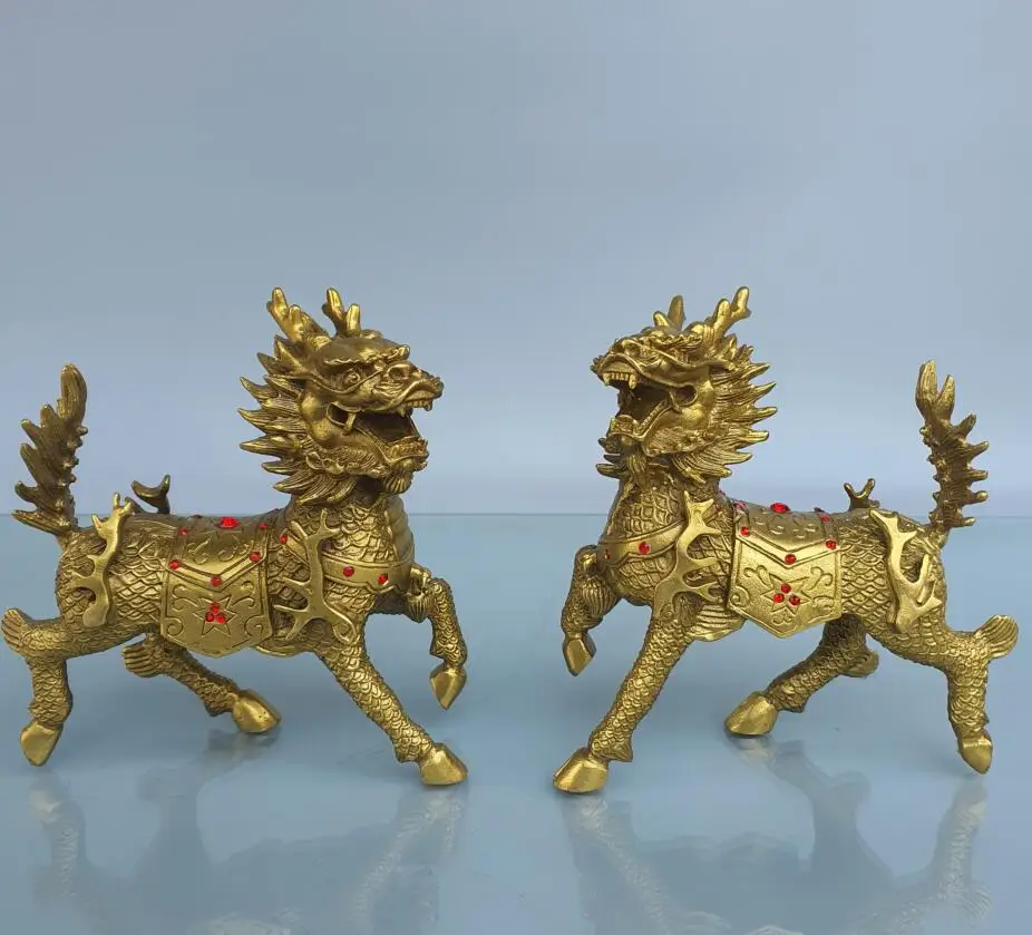 

China brass seiko kirin crafts statue A pair