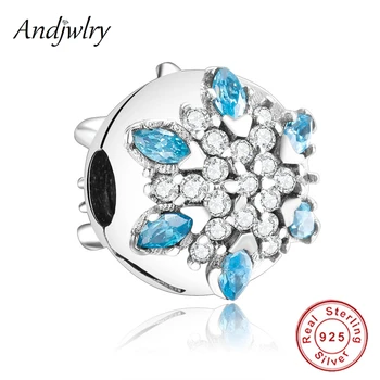 

Fit Original Pandora Bracelet 925 Sterling Silver Beads Blue Zircon Snowflake Clip Charms Sliver Jewelry Making DIY Berloque