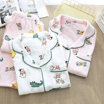

2PCS Pajamas Set Women Sleepwear Kimono Gown Cotton Soft Bathrobe Pyjamas Shirt&Pants Casual Intimate Lingerie Home Clothes