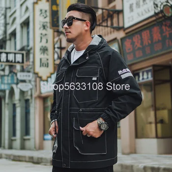 

F1520 Windbreaker Super Brand Big Size Men's Wear Men Loose Windbreaker Autumn Coat Plus Fat Plus Coat