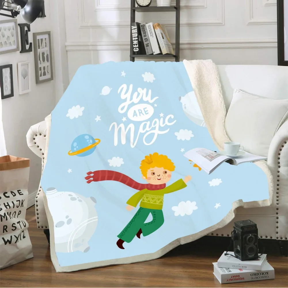 

Cartoon Throw Blanket Little Prince Planet Travel Soft Sherpa Fleece Blanket Picnic Office Nap Party Knee Blanket Kids Bed Sheet