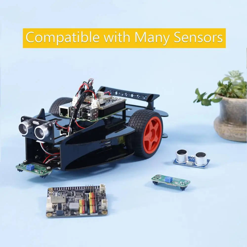 SunFounder PiMobile-Smart Car Kit Based on Ezblock For Raspberry Pi Model 4B 3B+ B 2B(RPi Not included)