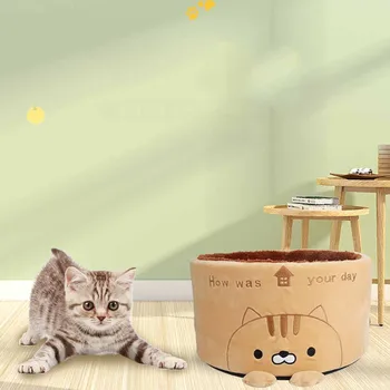 

HOW WAS YOUR DAY Cat House Pet Round Cute Cat Calming Bed Warm Comfy Nest Sleeping Kennel Cage Cushion домик для кошки#F
