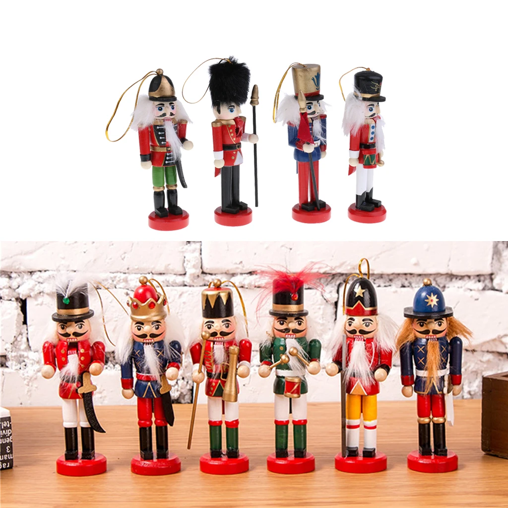 

10PCS Wooden Hanging Nutcracker Soldier 12cm Christmas Tree Xmas Decor Gifts New Year Decor Pendants Ornaments