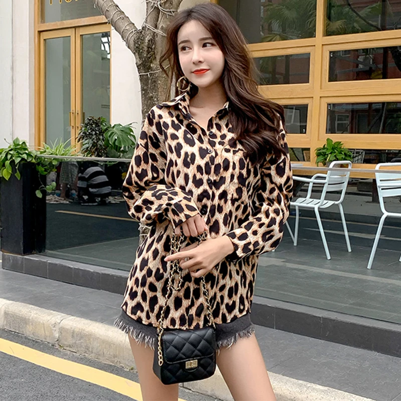 

Autumn Spring Long Sleeve Women Leopard Blouse Casual Street Shirts Female Tops New Arrivals