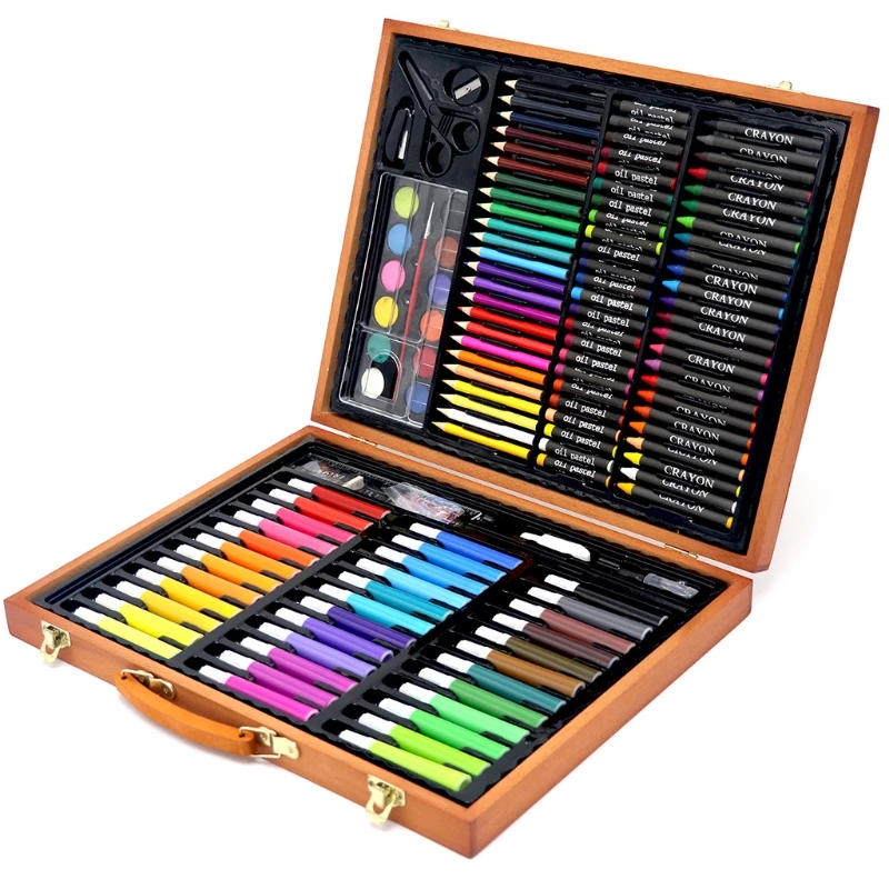 Conjunto de pinturas para niños, Set de 197 unidades para dibujar y  bosquejar con estuche de madera, bolígrafos de colores, herramientas de  dibujo - AliExpress