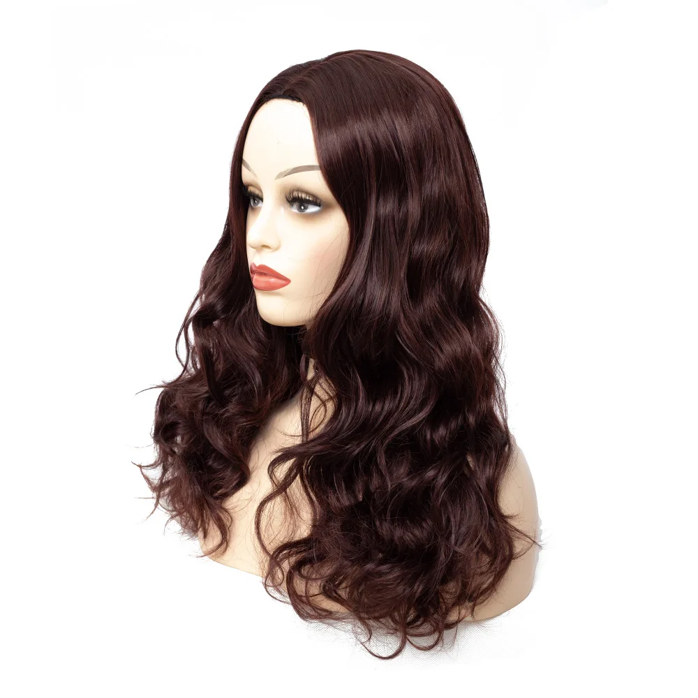 LIHUI Women Long Wavy Wig Cosplay Dark Brown Heat Resistant Synthetic Hair Wigs