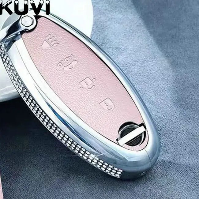 Розовый Алмазный Кожаный чехол для ключей автомобиля для Nissan Versa Maxima Altima Rogue Armada Sentra Murano Infiniti FX35 QX60 дистанционный защитный чехол - Название цвета: Розовый