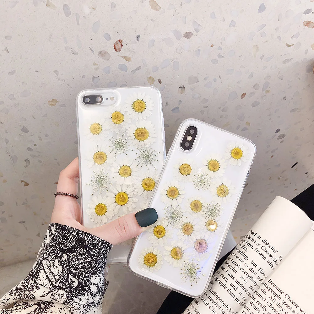 

Luxury transparent soft tpu case for iphone x xr xs 7 7plus 8plus 8 6s xs max cover Inlaid with real flowers fasion and cool