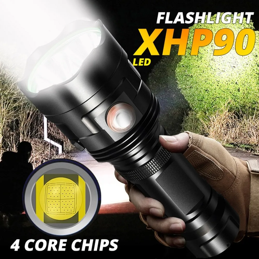 Мощный светодиодный фонарь XHP90, перезаряжаемый водонепроницаемый фонарь, ультра яркий, 5 режимов#4c30