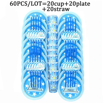 

Princess Crown Baby Girls Birthday Party Supplies Paper Cup Plates Straws Baby Shower Crown Princess Party Decorations Set 60PCS