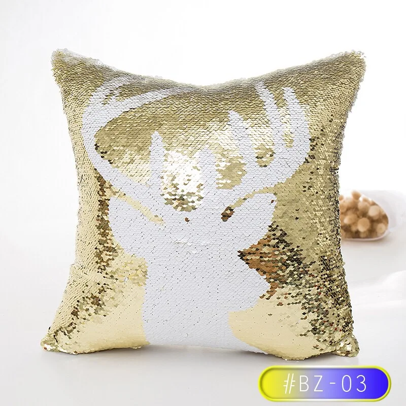 Pillow case 45* 45 White& Gold Christmas Snowflake Sleigh Deer Double Sequin Pillowcase Christmas Decoration Square Pillowcase - Цвет: 03