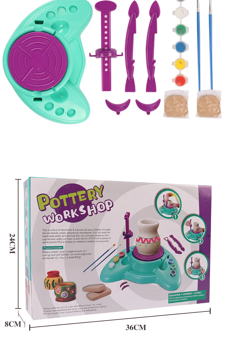 Mini Electric Pottery Machine Household Pottery Making Toy Interactive Game Diy Handicraft Ceramic Kit With Pigment Clay Kid Toy