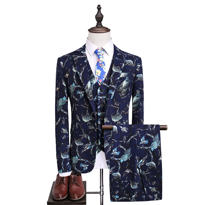 

BO2020 new British trend suit men's set three-piece suit Chaos slim wedding dress costume