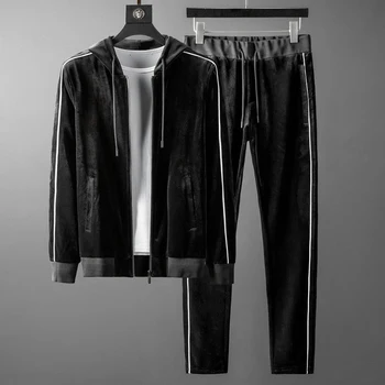 

Winter Sets Autumn (hoodies+pants) Luxury Pleuche Hooded Men Sweatshirts Elastic Waist Mens Pants Plus Size 5XL