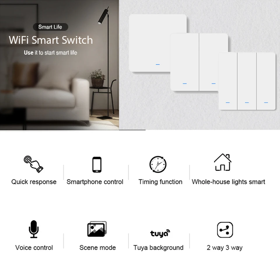 

Wifi Smart Wall Switch Brit / EU Standard Button Smart Life App Remote Control Wireless Light Switch Voice Control