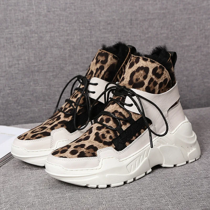 leopard DORATASIA/женские брендовые зимние модные ботинки из спилка леопардовой расцветки для девочек; теплые ботинки на меху на платформе для женщин; коллекция года; женская обувь на танкетке - Цвет: leopard