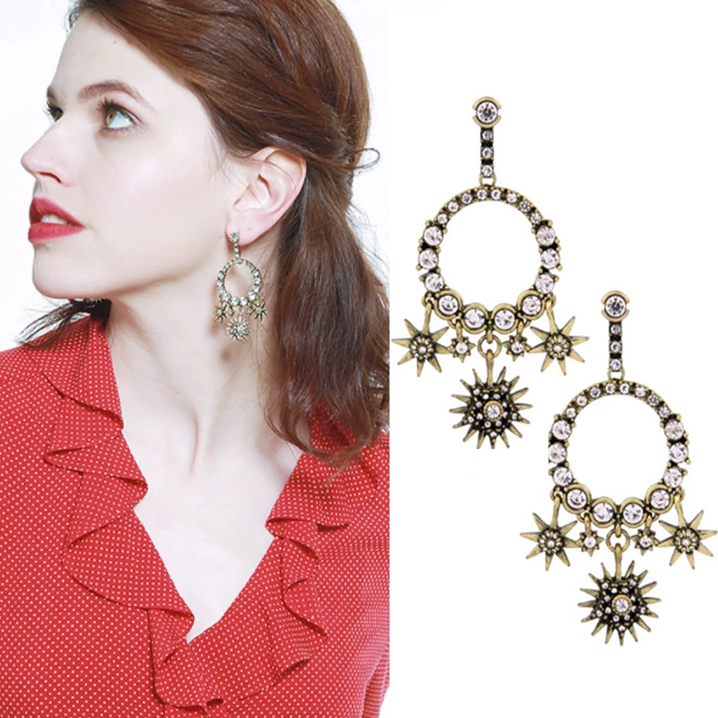 Vintage Statement Dangle Earrings For Women Punk Geometric Star Rhinestone Big Earings Fashion Jewelry Brincos Para As Mulheres | Украшения