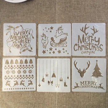 

6Pcs/Set 13cm Merry Christmas DIY Layering Stencils Painting Scrapbook Coloring Embossing Album Decorative Template