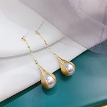 Корейские Металлические серьги с искусственным жемчугом для женщин Новые Элегантные вечерние ювелирные изделия Длинные серьги Bijoux подарки на день рождения для девушки