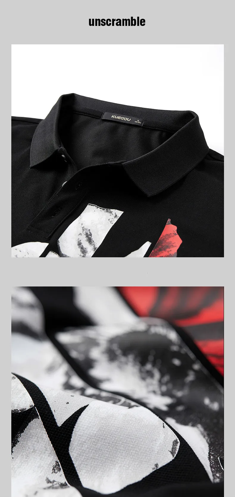 KUEGOU Осенняя хлопковая рубашка поло с принтом белого и черного цвета, Мужская Модная приталенная рубашка с длинным рукавом, Мужская одежда, бренд Топ 3124
