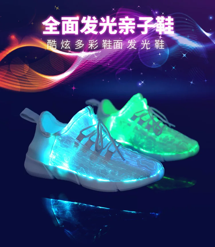 Size25-46 Fiber Optic Fabric Light Up Shoes 11 Colors Flashing Teenager Girls&Boys USB Rechargeable Luminous Sneakers with Light