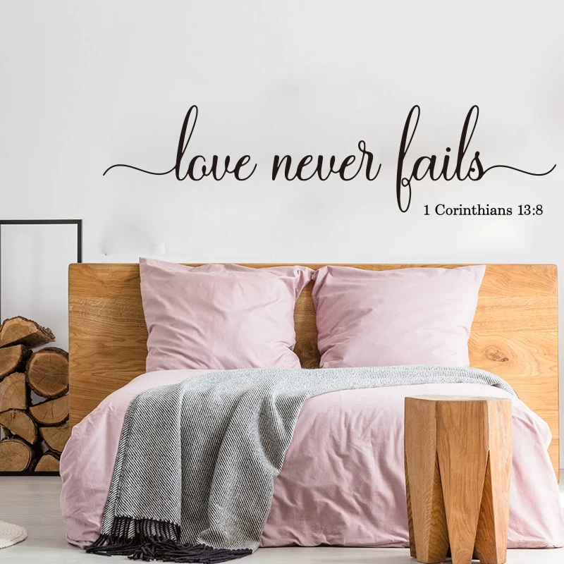 Love Never Fails 1 Corinthians 13 Wall Sticker Bedroom Wedding Family Love Bible Verse Quote Wall Decal Living Room Vinyl Decor (2)