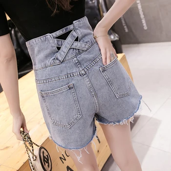 

Sexy Back Cross Women Denim Shorts High Waist Tassel Wide Leg Shorts Women Casual Summer Hot Shorts Jeans For Women