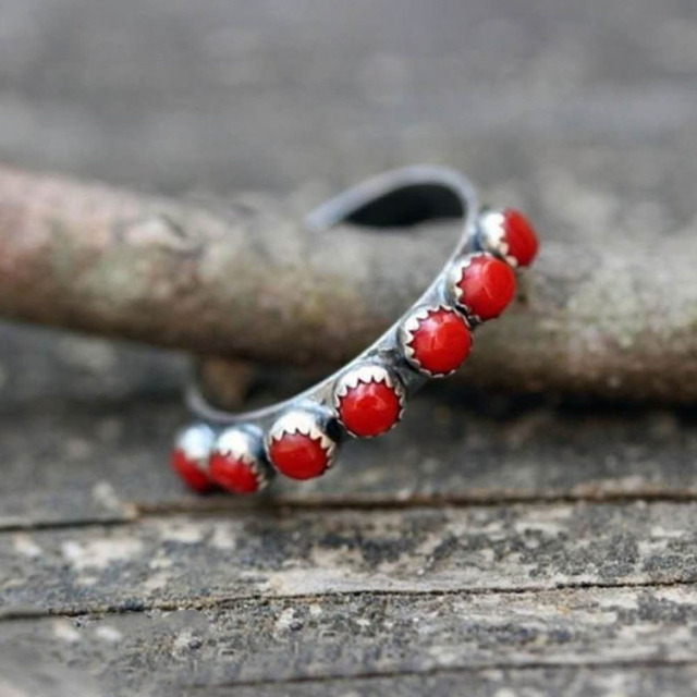 Band Natural Stone Rings For Women Men Vintage Red Blue Beads Turquoises Finger Rings Party Jewelry Valentine's day Gifts