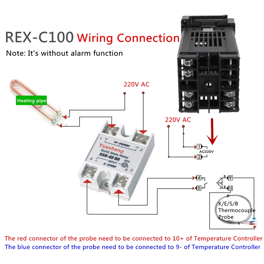 Цифровой ЖК PID REX-C100 контроллер температуры комплект+ K термопара+ Макс. 40A SSR