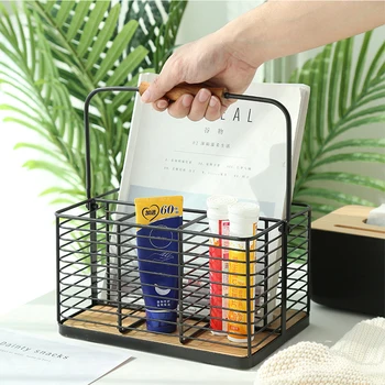

With Handle Practical Desktop Organizer Iron Wire Home Office Stationery Study Storage Basket Holder Durable Free Standing