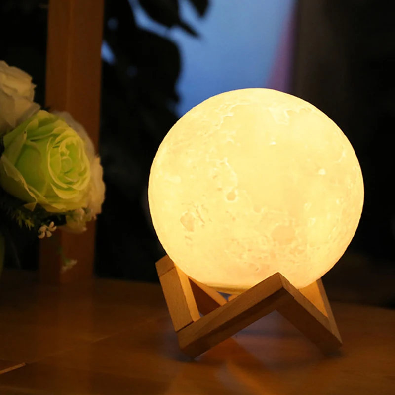 Лунный светильник с 3D-принтом, Ночной светильник, перезаряжаемый, 3 цвета, с управлением, светодиодный светильник в виде Луны, подарок, украшение для дома