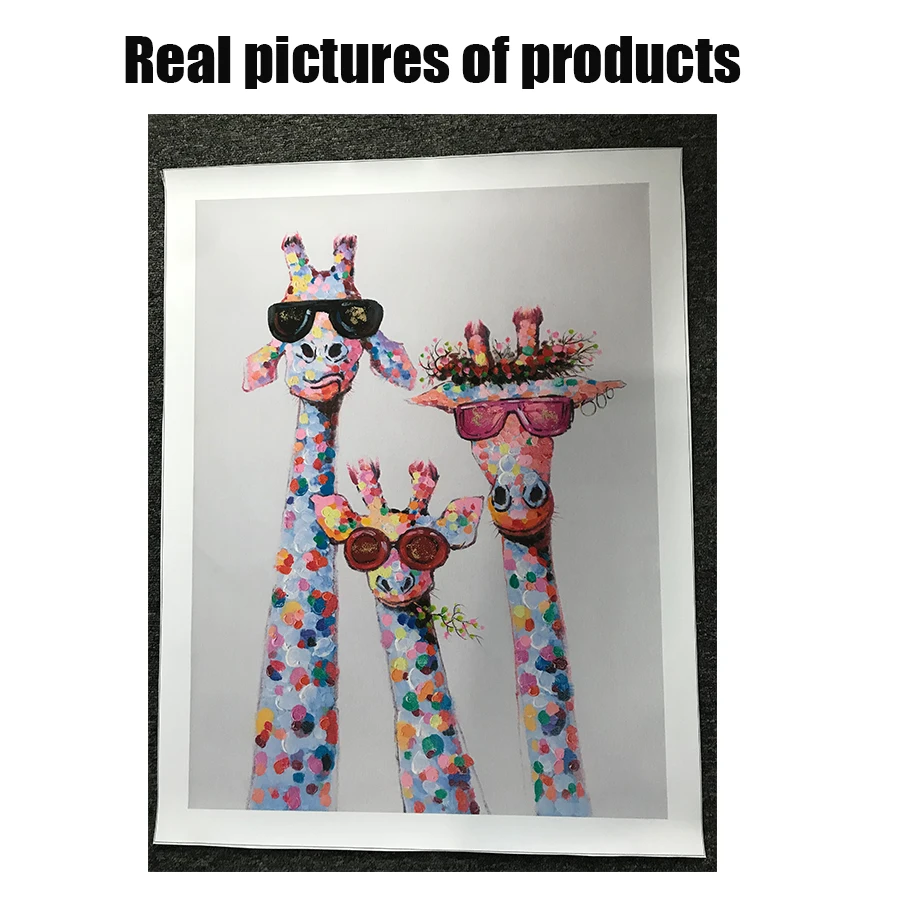 modern art colorful oil animal giraffe a family with glasses painting canvas picture printings wall for living room calligraphy aliexpress annonces de couleurs heureuses