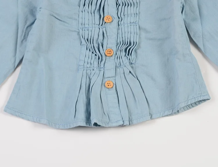 Virgilkids/джинсовая рубашка с длинными рукавами для девочек плиссированная джинсовая рубашка для девочек(от 1 до 4 лет