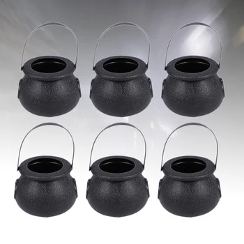 

11pcs Candy Jars Plastic Handheld Black Kettles Cabas Candy Bucket Pendant for Festival