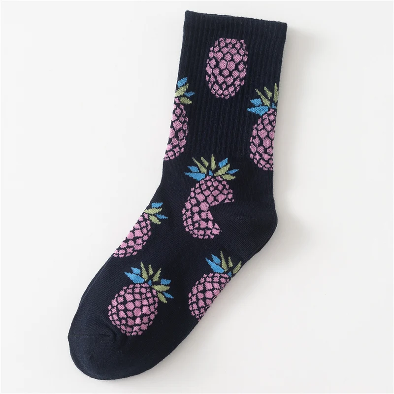 Black Pineapple Женские носки забавный мультяшный Фрукты Вишня Ананас Лимон морепродукты животное кошка кран Акула счастливый Harajuku носки скейтбордиста - Цвет: Black Pineapple